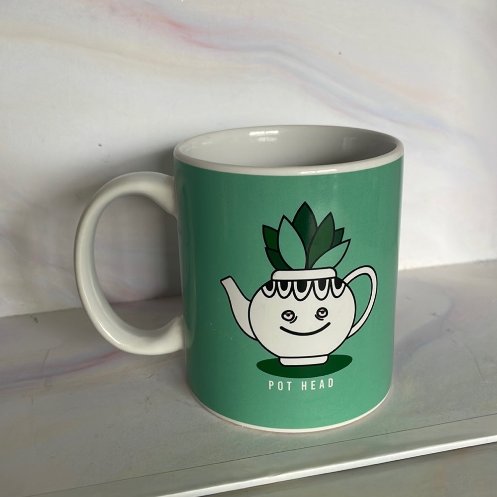 Pot head plant mug teal green stone ware stoneware typo anytime coffee cup 10oz